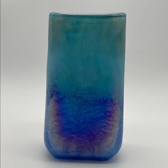 Vintage Multi-Tone Blue and Pink Pearlized Glazed Glass Vase​ - Picture 2 of 9